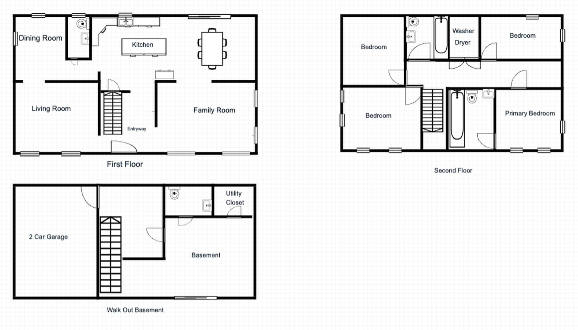 322 Lowell St floor plan — first floor, second floor, and walk-out basement