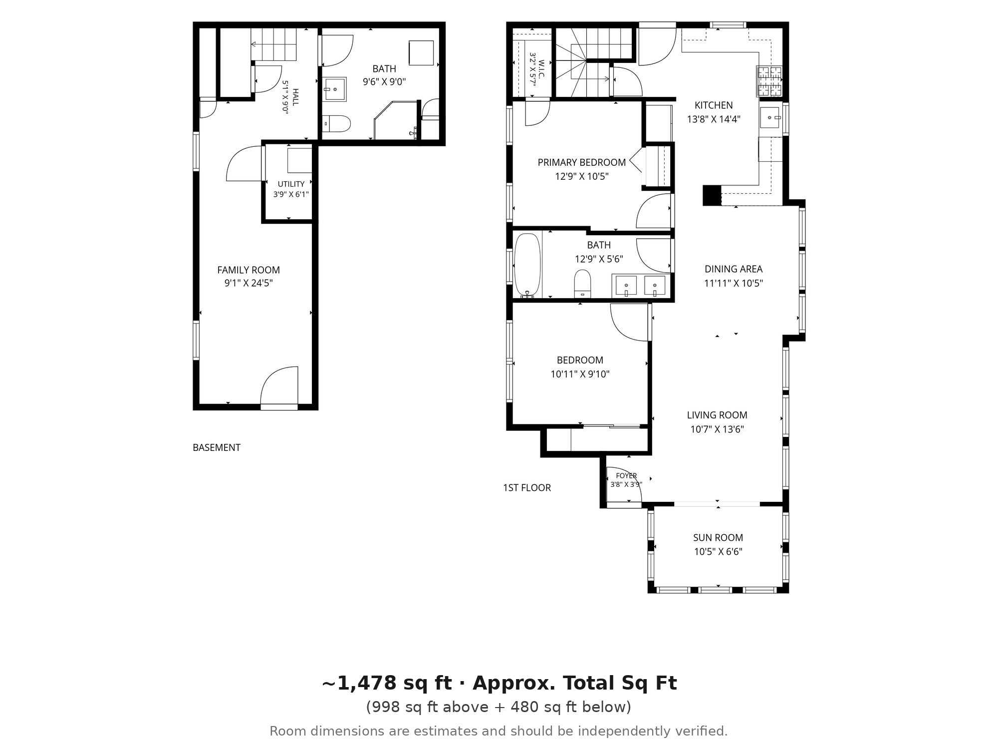 224 Summer St, Unit 1 floor plan — first floor and finished lower level